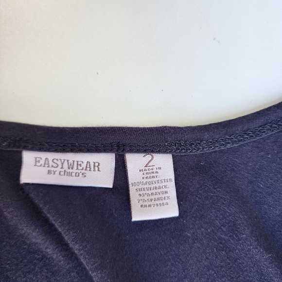 Chico's Easywear Jacket Sz 2 Black White Green  Open Front Sheer Cardigan L 12 - Picture 7 of 10